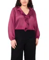 Vince Camuto Plus Size Double Ruffle Front V-neck Blouse In Purple