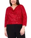 Vince Camuto Plus Size Drape Neck 3/4-sleeve Top In Red