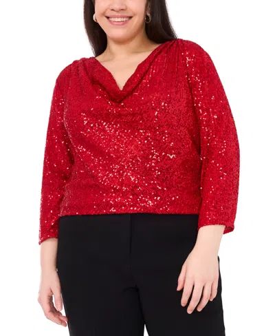 Vince Camuto Plus Size Drape Neck 3/4-sleeve Top In Red