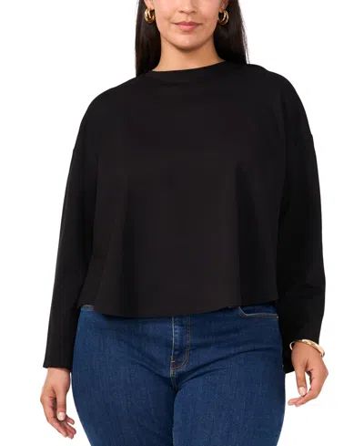 Vince Camuto Plus Size Drop Shoulder Boxy Long-sleeve Top, Exclusively At Macy's In Rich Black
