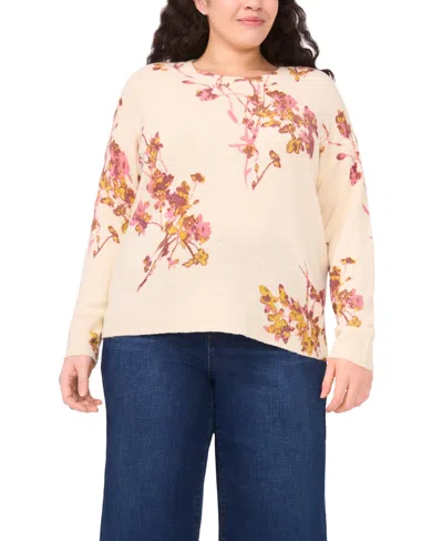 Vince Camuto Plus Size Electric Bouquet Crewneck Sweater In Brown
