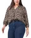 Vince Camuto Plus Leopard Print Button Down Shirt In Rich Black