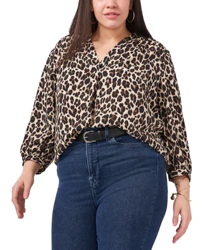 VINCE CAMUTO PLUS SIZE ELEGANT V-NECK LEOPARD PRINT BLOUSE