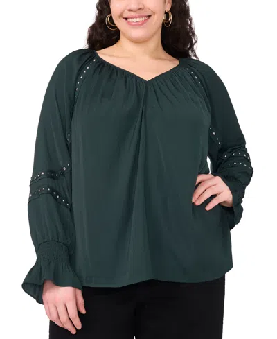 Vince Camuto Plus Size Embellished V-neck Top In Green