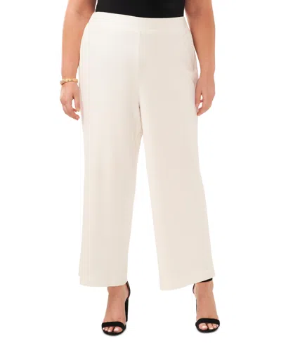 Vince Camuto Plus Size Flat Front Elastic Waist Wide-leg Pants In New Ivory