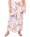 Vince Camuto Plus Size Floral Angled-hem Wide-leg Pants In Ultra White