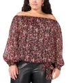 Vince Camuto Floral Metallic Stripe Off The Shoulder Top In Rich Black