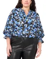Vince Camuto Floral Shirred Cuff Shirt In Royal Azure