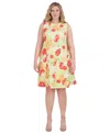 Vince Camuto Petite Printed Jewel-neck Sleeveless Dress In Lime