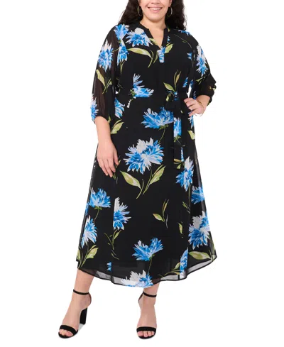 Vince Camuto Plus Size Floral-print Maxi Dress In Rich Black