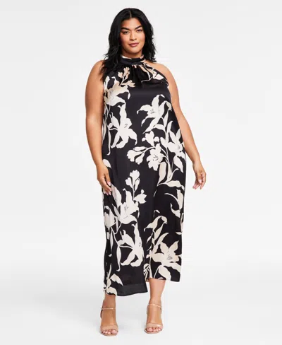 Vince Camuto Plus Size Floral-print Sleeveless Maxi Dress In Rich Black