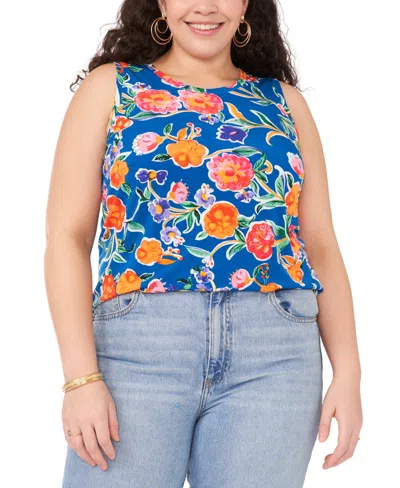 Vince Camuto Plus Size Floral Print Slit Back Tank Top In Classic Navy