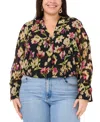 Vince Camuto Plus Size Floral-print V-neck Blouse In Rich Black