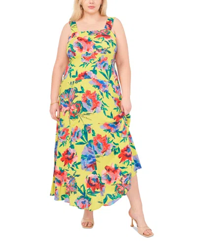 Vince Camuto Plus Size Floral-print Tiered Maxi Dress, Created For Macy's In Cool Lime