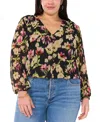Vince Camuto Plus Size Floral-print V-neck Blouse In Rich Black