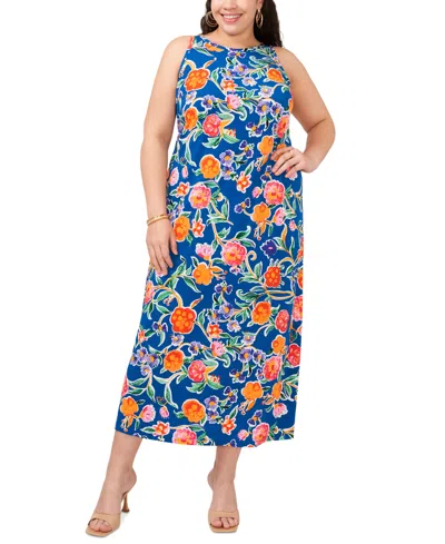 Vince Camuto Plus Size Floral Sleeveless Maxi Dress In Classic Navy