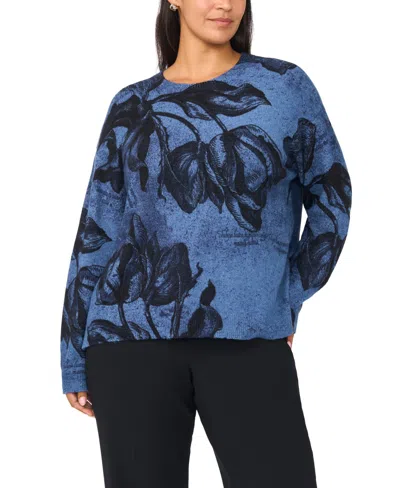 Vince Camuto Plus Size Floral-print Pullover Sweater In Blue