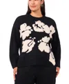 Vince Camuto Plus Size Flower Motif Crewneck Sweater In Black