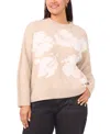 Vince Camuto Plus Size Flower Motif Crewneck Sweater In Neutral