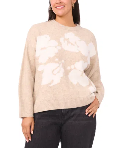 VINCE CAMUTO PLUS SIZE FLOWER MOTIF CREWNECK SWEATER