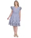 Vince Camuto Plus Size Flutter-sleeve Embroidered Cotton Dress