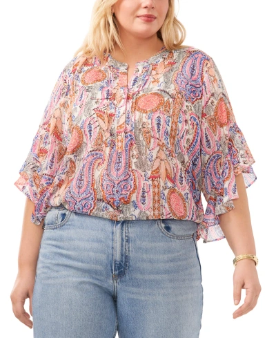 Vince Camuto Plus Size Flutter Sleeve Pleated Top In Pink Sacramento