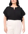 Vince Camuto Plus Size Flutter-sleeve Split-neck Top In Rich Black