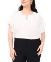 Vince Camuto Plus Size Flutter-sleeve Split-neck Top In Ultra White