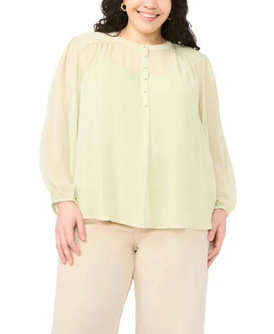 Vince Camuto Plus Size Half Placket Shirred Yoke Blouse In Green