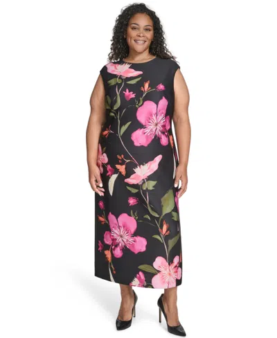 Vince Camuto Plus Size Jewel Neck Midi Dress In Multi