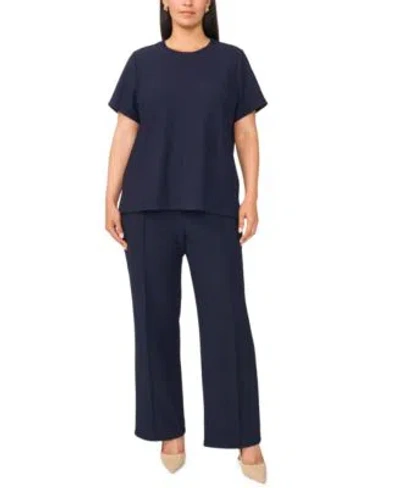 Vince Camuto Plus Size Knit Tee Pull On Pintuck Kick Flare Pant In Classic Navy