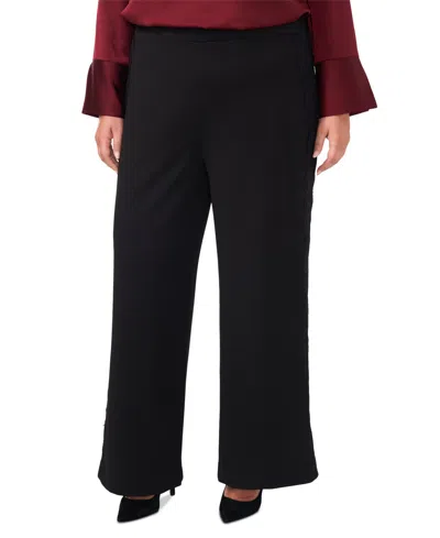 Vince Camuto Plus Size Lace-stripe Pull-on Pants In Rich Black