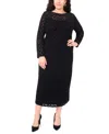 Vince Camuto Plus Size Long Sleeve Mesh Midi Dress In Black