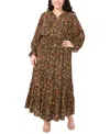 Vince Camuto Plus Size Long Sleeve Smocked Waist Maxi Dress In Animal Print