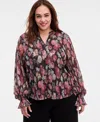 Vince Camuto Plus Size Long-sleeve V-neck Top In Multi