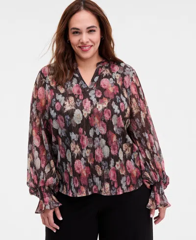 VINCE CAMUTO PLUS SIZE LONG-SLEEVE V-NECK TOP