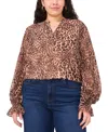 Vince Camuto Plus Size Long Sleeve V-neck Top In Brown