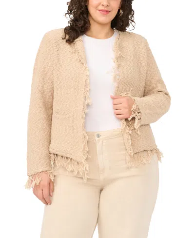 Vince Camuto Plus Size Long-sleeve Fringe Cropped Jacket In Pink