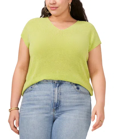 Vince Camuto Plus Size Lurex Ribbed Short-sleeve Sweater In Island Lime