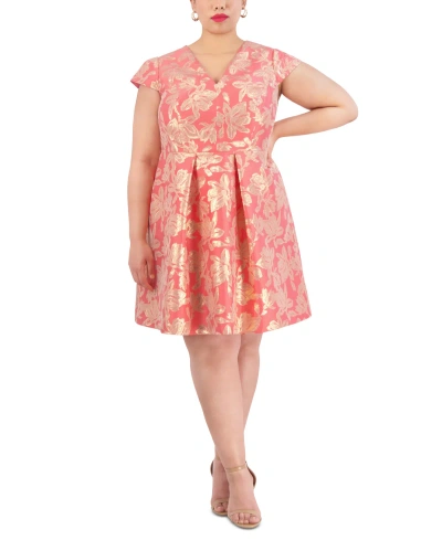 Vince Camuto Plus Size Metallic Jacquard Fit & Flare Dress In Pink