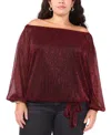 VINCE CAMUTO PLUS SIZE METALLIC OFF-THE-SHOULDER TIE-FRONT BOUSE