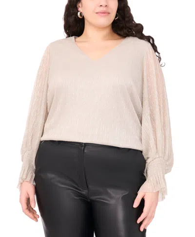 Vince Camuto Plus Size Metallic V-neck Blouse In Neutral