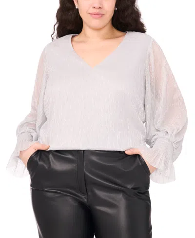 Vince Camuto Plus Size Metallic V-neck Blouse In Neutral