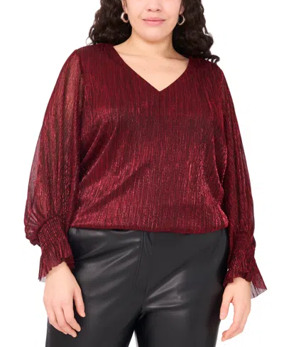 Vince Camuto Plus Size Metallic V-neck Blouse In Red