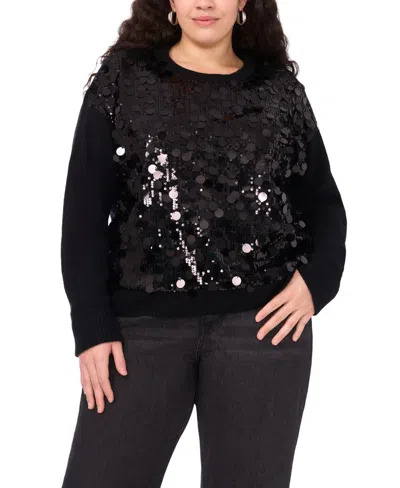 Vince Camuto Plus Size Multi Paillette Crewneck Sweater In Black
