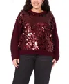 Vince Camuto Plus Size Multi Paillette Crewneck Sweater In Burgundy
