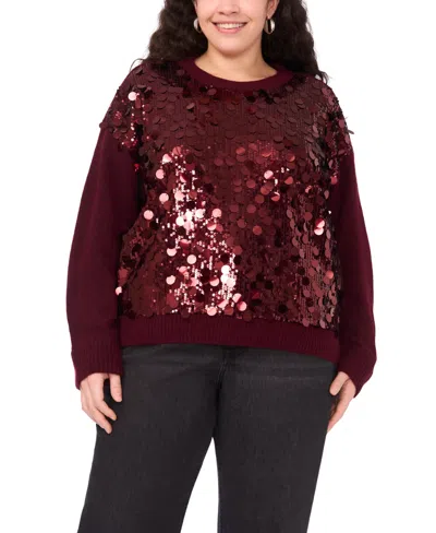 Vince Camuto Plus Size Multi Paillette Crewneck Sweater In Burgundy