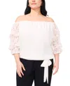 Vince Camuto Plus Size Off-the-shoulder Lace Bubble-sleeve Tie-hem Blouse In New Ivory