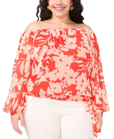 Vince Camuto Plus Size Off-the-shoulder Long-sleeve Blouse In Cayenne