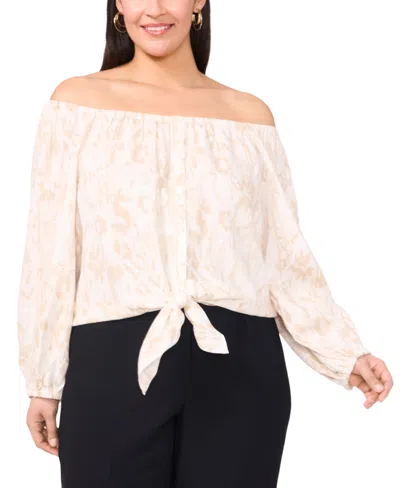 Vince Camuto Plus Size Off-the-shoulder Tie-hem Blouse In Oyster Grey